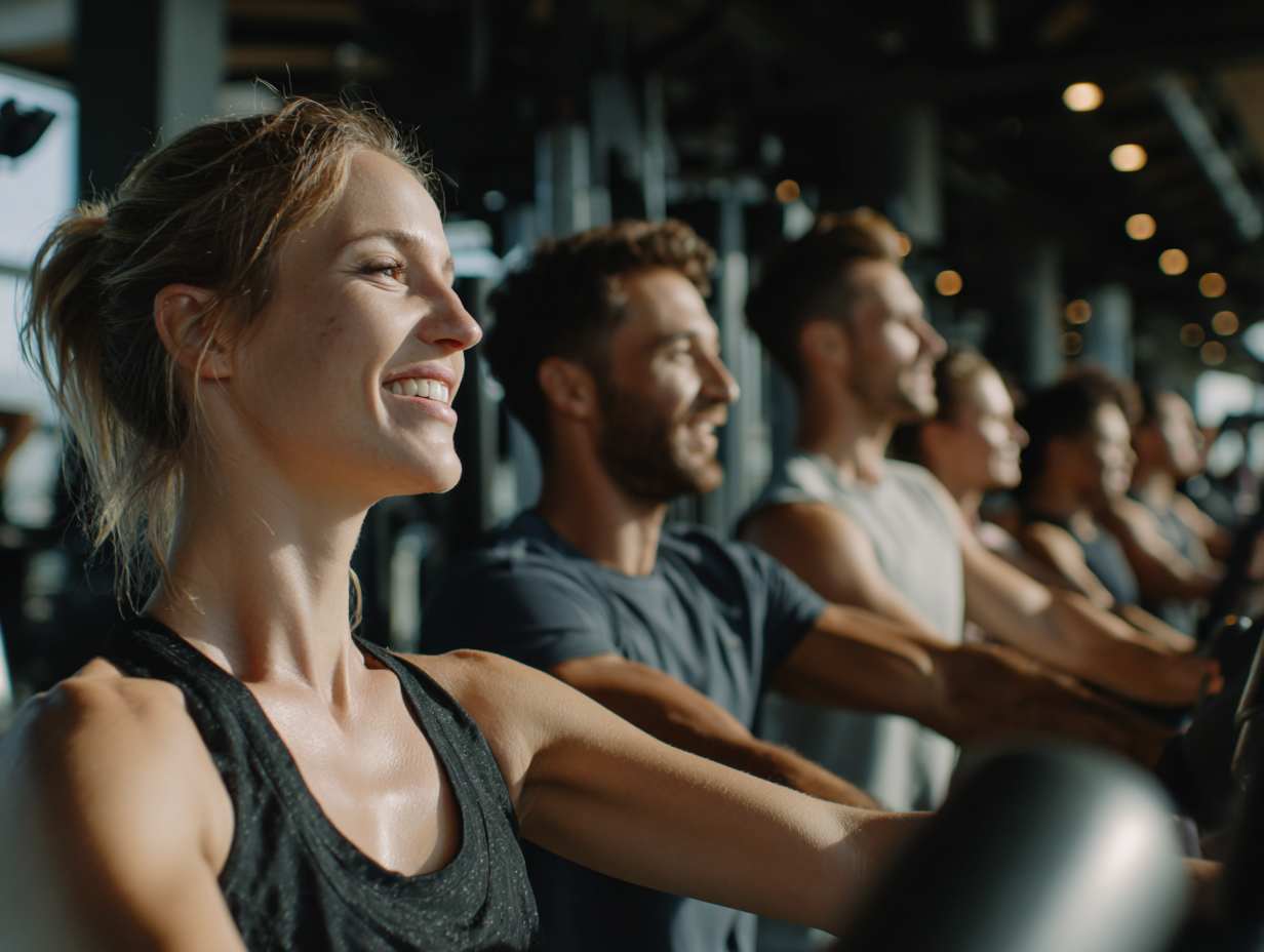 Skupina ľudí rôzneho veku cvičí v modernom fitness centre